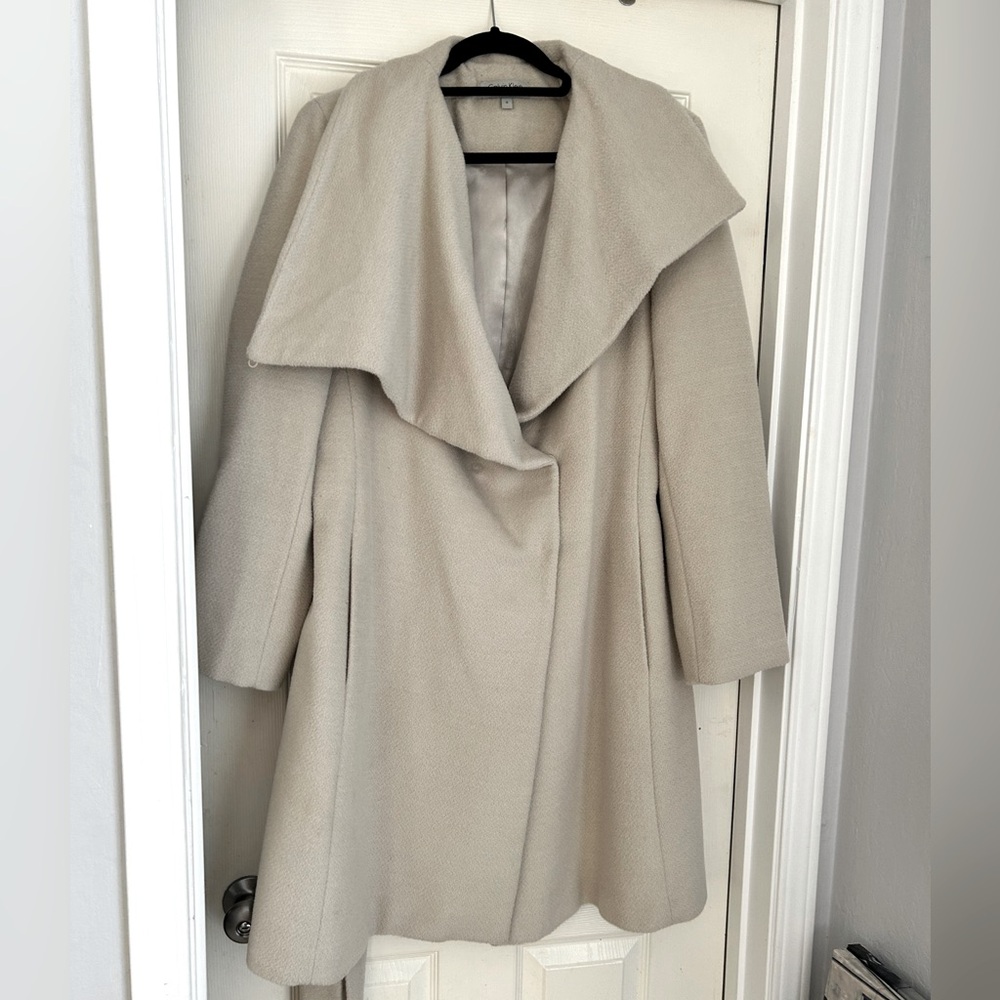 Calvin Klein Cream Belted Wrap Coat